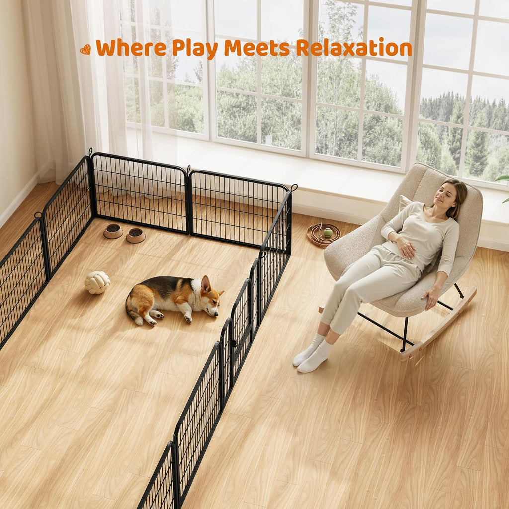Wide Panel Dog Playpen, 6 Panels 24 Inch High Pet Pen with Gate, Portable Indoor Outdoor Fence for Small/Medium Breed Dogs