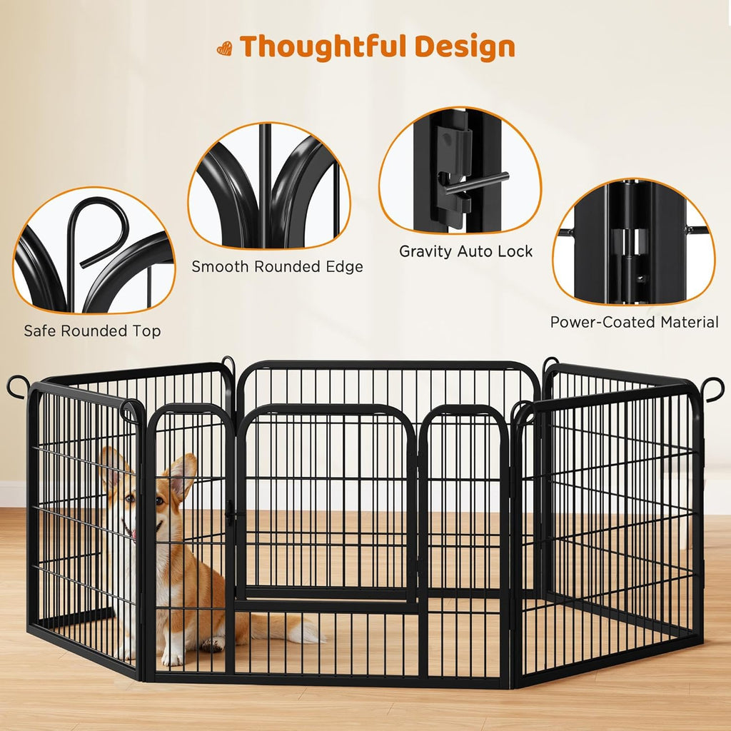 Wide Panel Dog Playpen, 6 Panels 24 Inch High Pet Pen with Gate, Portable Indoor Outdoor Fence for Small/Medium Breed Dogs