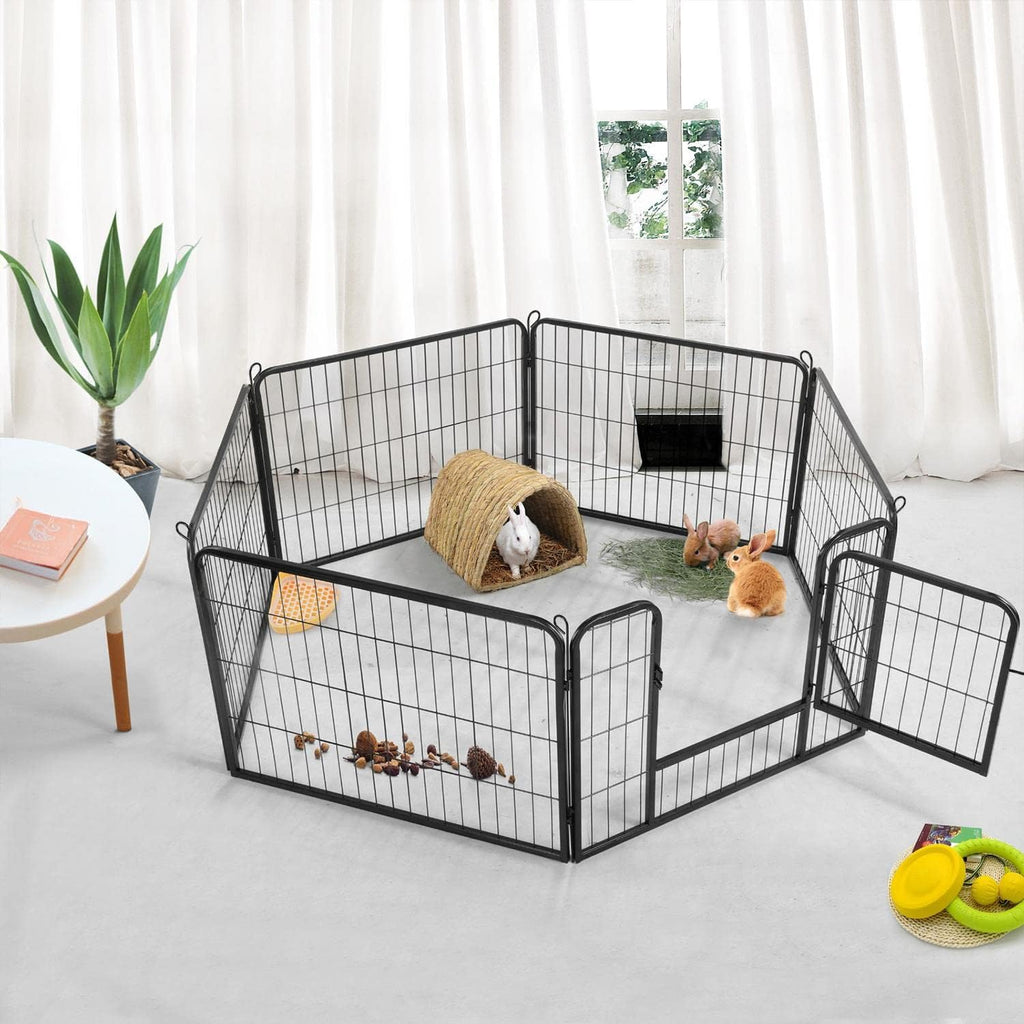 Wide Panel Dog Playpen, 6 Panels 24 Inch High Pet Pen with Gate, Portable Indoor Outdoor Fence for Small/Medium Breed Dogs