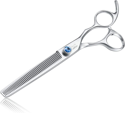7" 50 Teeth Thinning Dog Grooming Blending Scissor, Ergonomic Pet Grooming Thinner Blender Shears Cat Trimming Texturizing Kit with Offset Handle and a Jewelled Screw 30% Thinning Rate Christmas