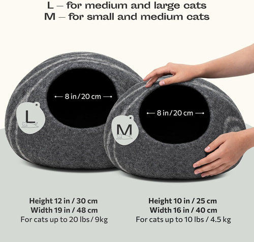 Cat Cave – Premium Felt Cat Bed for Indoor Cats, Handmade Merino Wool (Dark Gray, Medium)