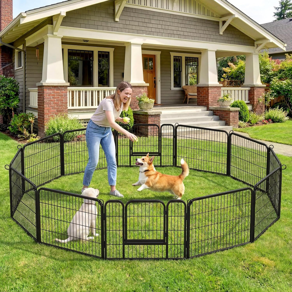 Wide Panel Dog Playpen, 6 Panels 24 Inch High Pet Pen with Gate, Portable Indoor Outdoor Fence for Small/Medium Breed Dogs