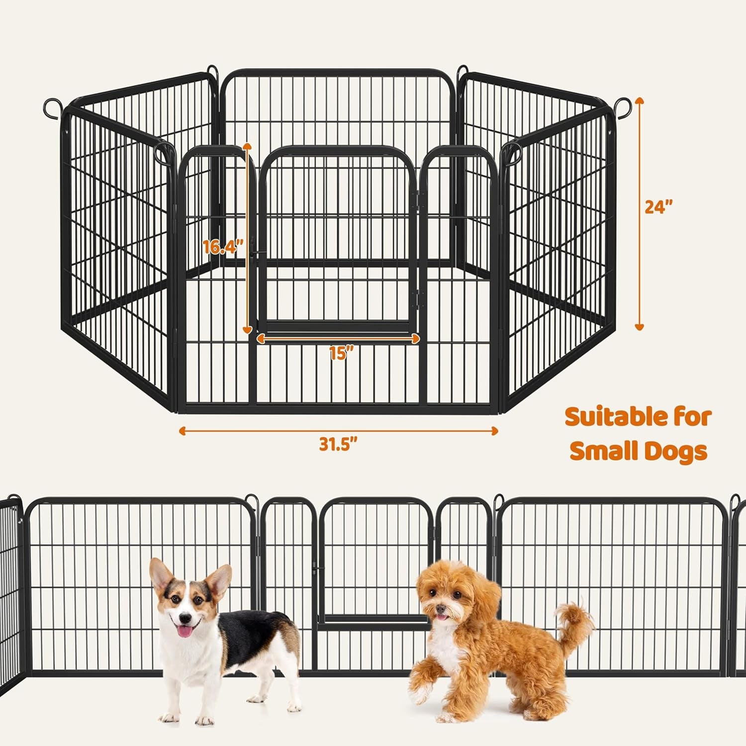 Wide Panel Dog Playpen, 6 Panels 24 Inch High Pet Pen with Gate, Portable Indoor Outdoor Fence for Small/Medium Breed Dogs