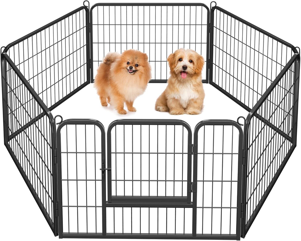 Wide Panel Dog Playpen, 6 Panels 24 Inch High Pet Pen with Gate, Portable Indoor Outdoor Fence for Small/Medium Breed Dogs